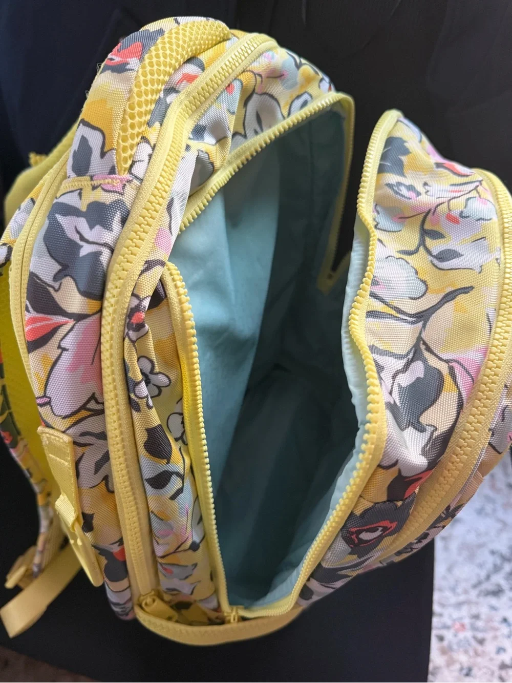 Vera Bradley Yellow Floral Backpack with Gray and Pink Accents